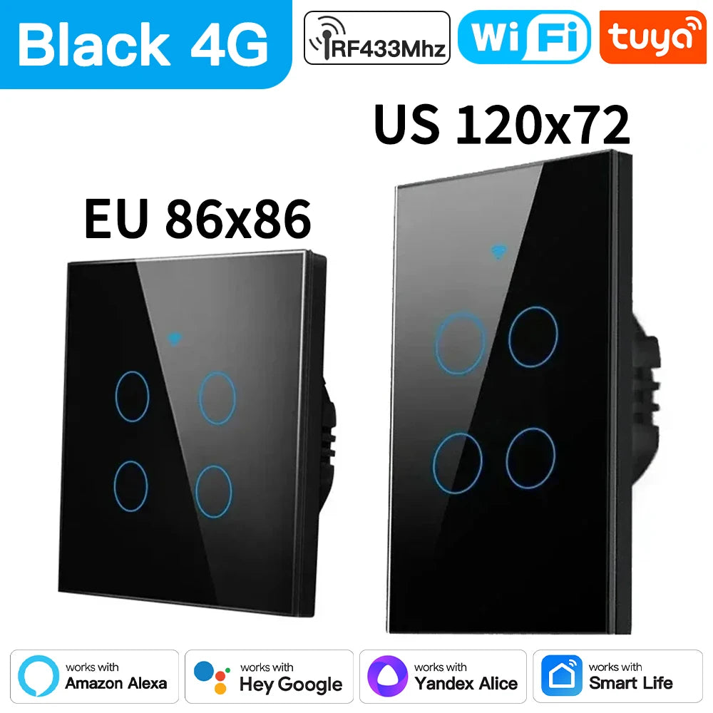 TNCE Tuya Switch WIFI RF US/EU, 1/2/3/4 Gang No/With Neutral Wire Wall LED Light Controller, Smart life, Voice Alexa Google Home