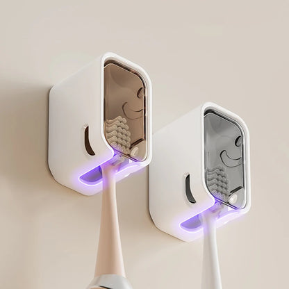 2PCS Toothbrush Holder Flip-top Wall Mounted Toothbrush Rack Dustproof Toothbrush Storage Box Bathroom Electric Toothbrush Shelf