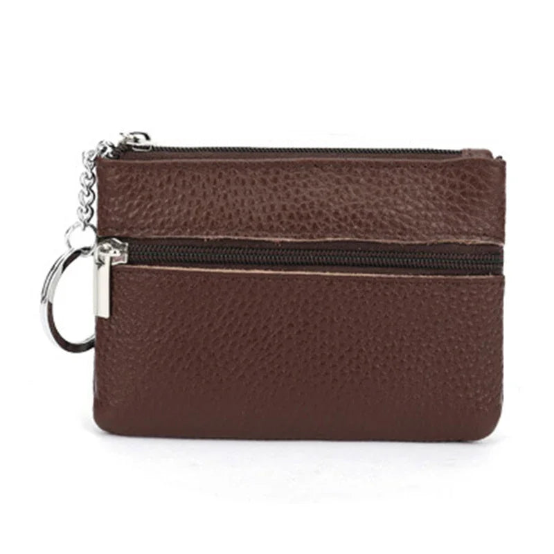 Genuine Leather Coin Purse Mini Ultra-thin Small Zipper Cute Wallet Soft Cowhide Leather Driver's License Key Bag Card Holder