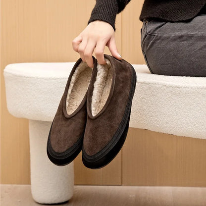 AIYUQI Winter Flat Shoes Women 2025 New Fur Lining Warm Women Snow Shoes Genuine Leather Comfortable Female Winter Ballet Shoes