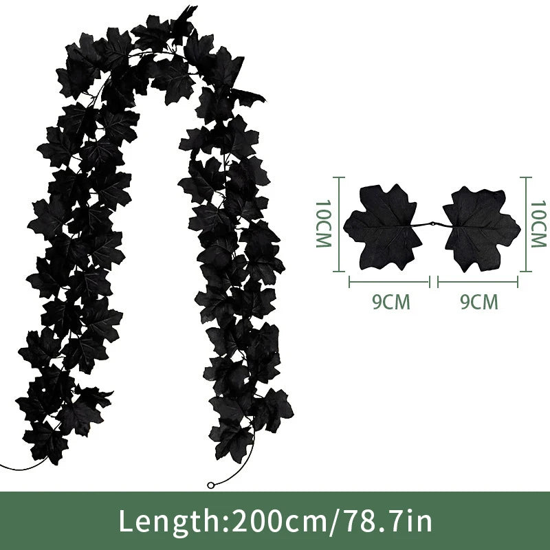2M Artificial Maple Leaf Garland Fake Fallen Leaves Autumn Decor Rattan for Thanksgiving Halloween Festivals Wedding Xmas Decor