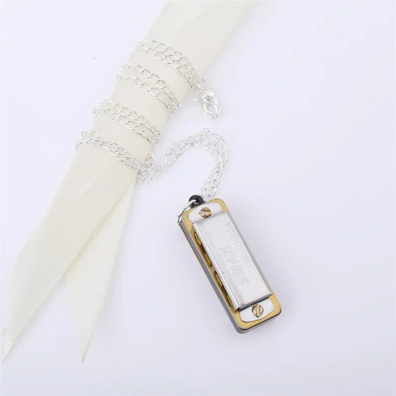 4 Holes 8 Tones Mini Harmonica Metal Chain Necklace Style High Quality Mouth Organ Woodwind Musical Instrument Gifts For Kids