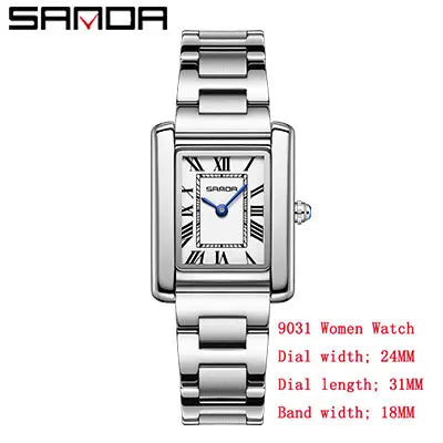 SANDA Men Quartz Watch Waterproof Casual Fashion Couple Watch Wear Resistant Stainless Strap Square Dial Design Women Lover Gift