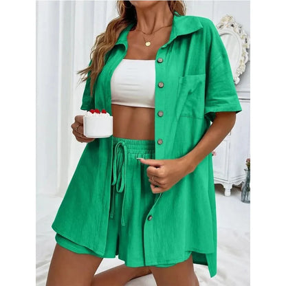 Solid Color Casual Loose Short Pants Sets For Women 2024 Elegant Summer Women's Two Pieces Suit Full Set Female Outfit Clothes