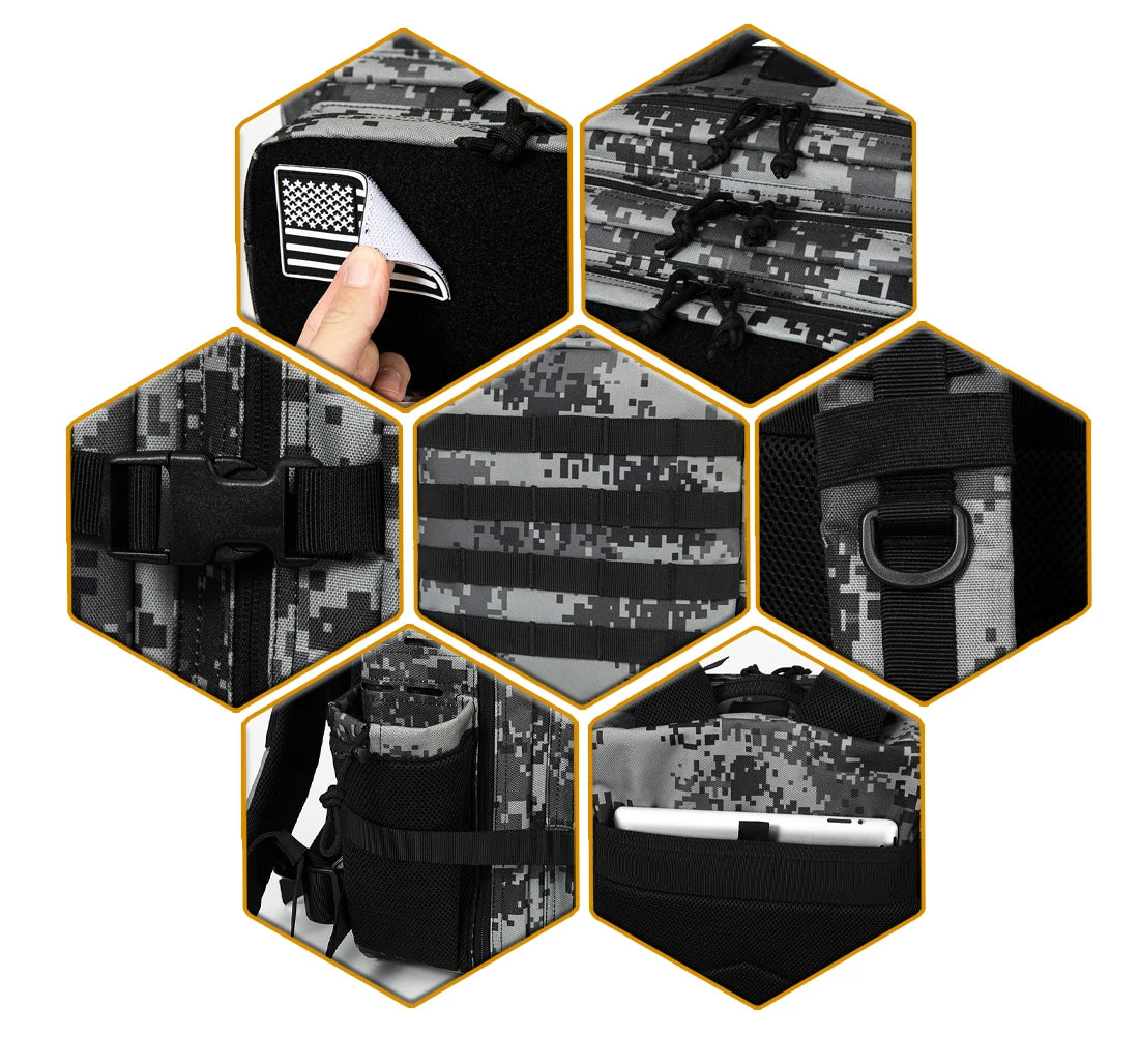 45L Molle Tactical Backpack Bag Hunting MOLLE Backpack GYM For Men EDC Outdoor Hiking Survival Rucksack Witch Bottle Holder