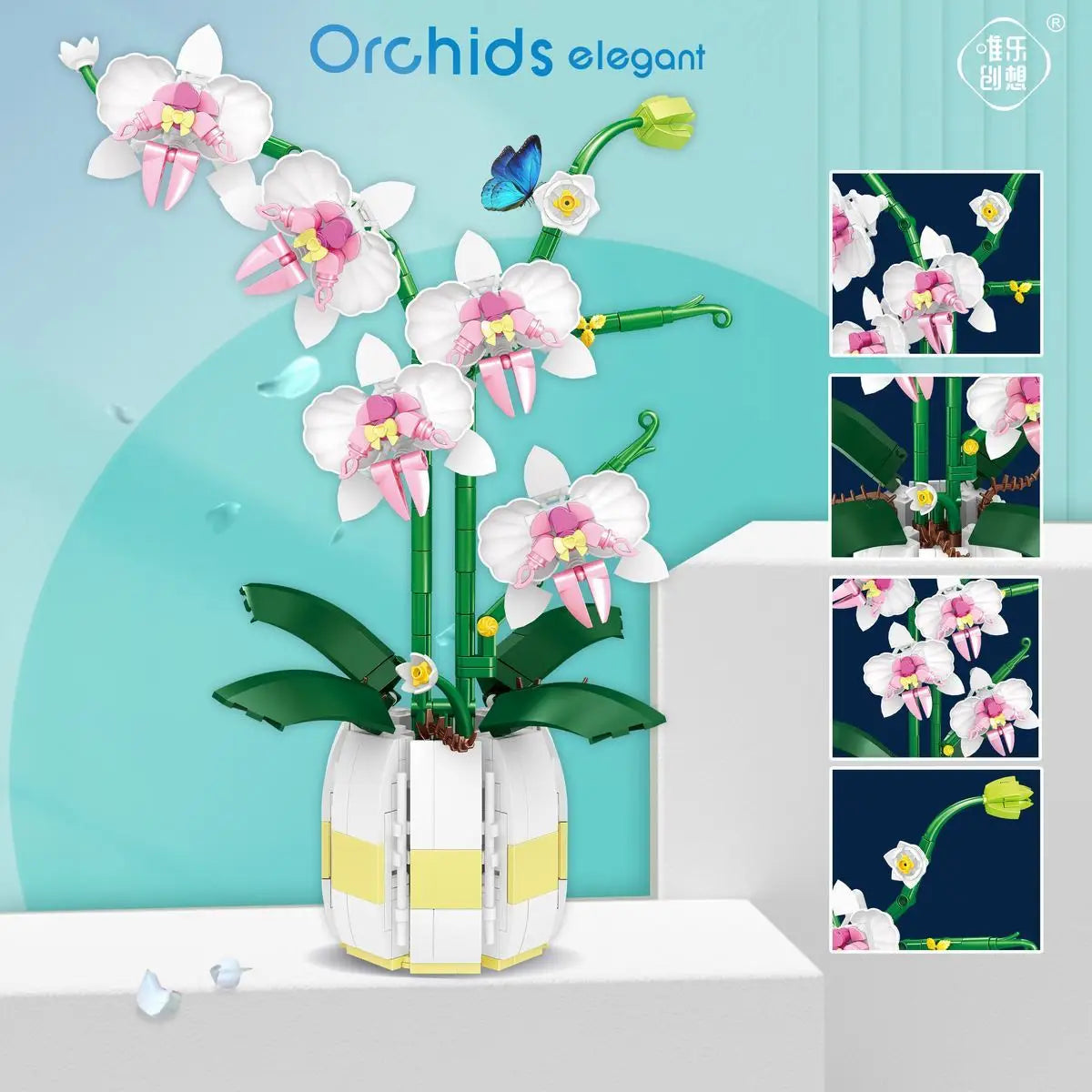 Orchideen-Bausteine, Blumen, Wohnaccessoire für Erwachsene, Botanische Sammlung, Geschenkidee zum Valentinstag (606 Teile) 