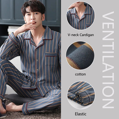 Cotton Men's Fall and Winter Long-Sleeved Long Pants Middle-Aged Thin Section of Pajamas Sleepwear Homewear Suit Loungewear