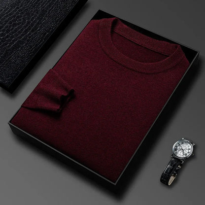 2025 New Men's Casual Sweater Round Neck Long Sleeve Knitted Sweater Diamond Pattern Fashion Versatile Top