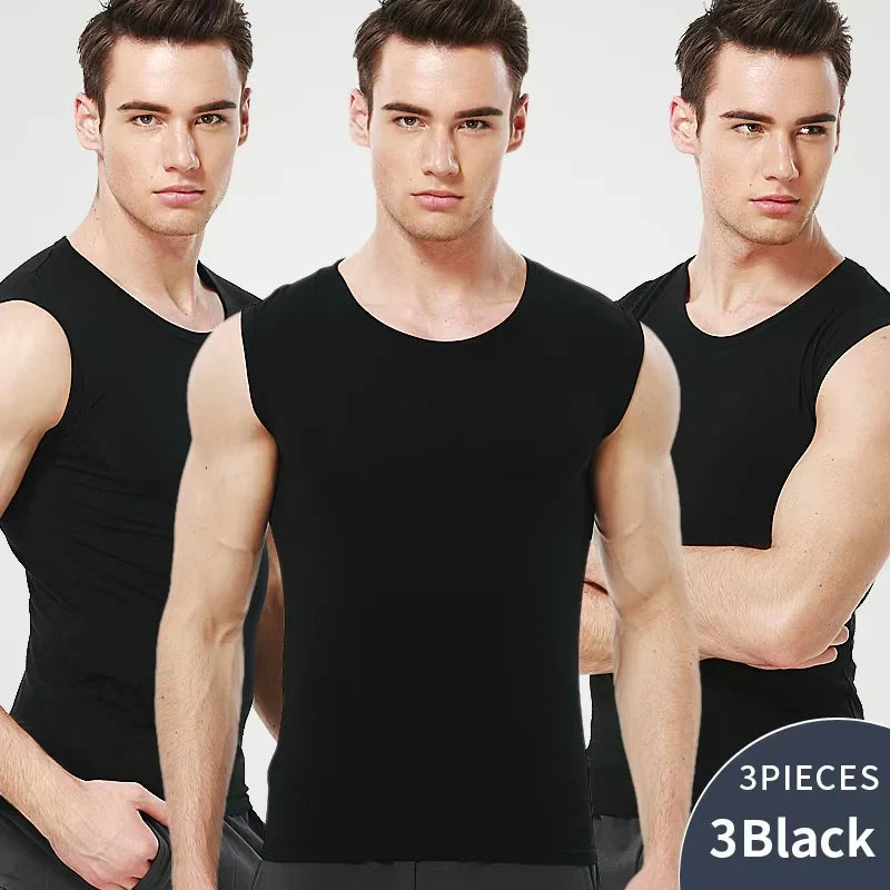 3/1 Pack Men's Cotton Sleeveless Vest Young Men's Wide Shoulder Sports Fitness Slim Top Solid Color Joker Tight Vest Parent-chil