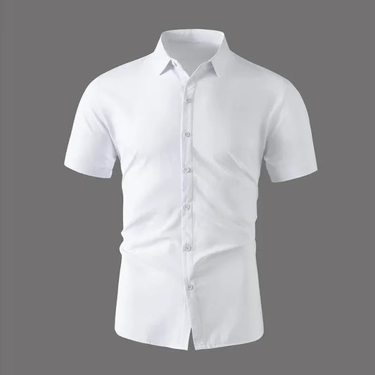 New Men's Business Casual Solid Color Short Sleeved Shirt for Summer Fashion No Ironing Comfortable and Versatile Top