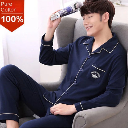 Cotton Men's Fall and Winter Long-Sleeved Long Pants Middle-Aged Thin Section of Pajamas Sleepwear Homewear Suit Loungewear