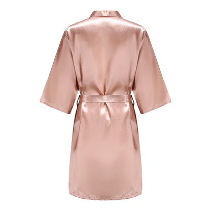 Rose Gold Satin Team Bride Bridesmaid Robe Wedding Bathrobe Gown Women Dressing Sleepwear Mother Maid of Honor Kimono