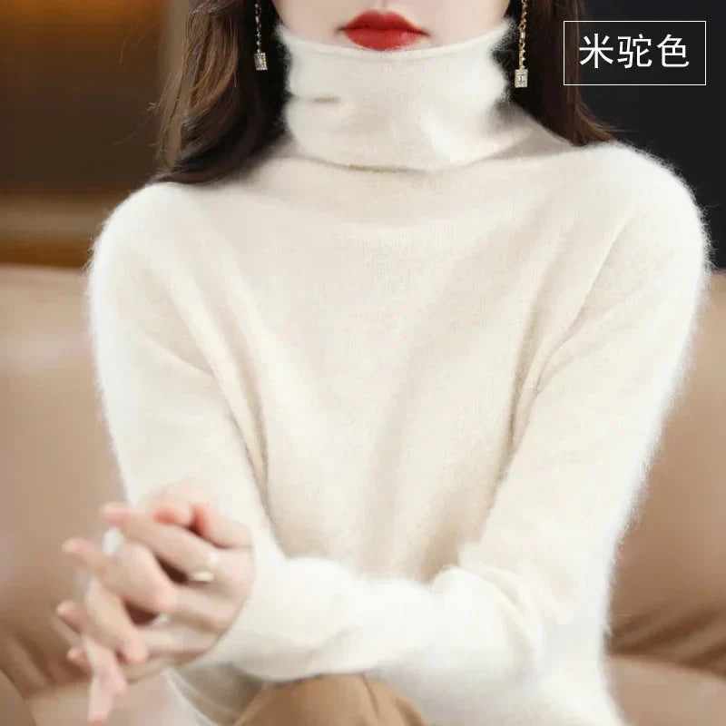 WinvyNee Women Clothing Mink Cashmere Sweater Half High Collar Solid Tops Outerwears 2024 Knitted Oversized Pullover A1248005