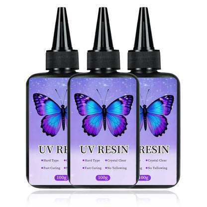 UV Resin 100-300g/random molds 5pc - Upgraded Hard Type Crystal Clear Ultraviolet Curing UV Epoxy Resin for Craft Jewelry Making
