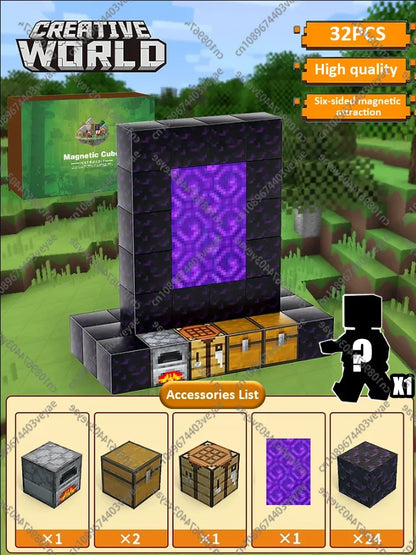 Magnetic Building Blocks Mine World Magnet Cube Set for Boy Girl Kid Age 3+ DIY Model Children Stem STEM Sensory Toy Gift