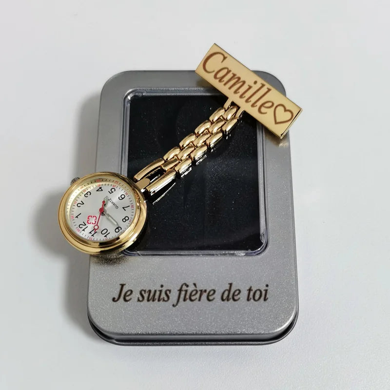 FREE Personalized Your Name Logo Doctor Clock Stethoscope Customize Engrave Medical Hospital Healthcare Pocket FOB Nurse Watch