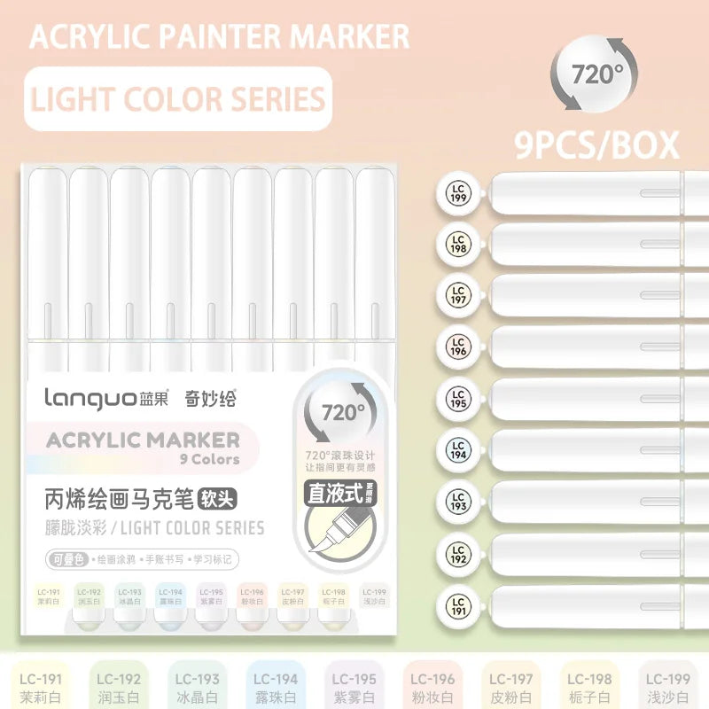 Languo 9pcs/box Soft Brush Acrylic Marker Pen Set£¬DIY Hand Drawn,Paint Art Markers pens,Student Graffiti Acrylic Paint Pens,M720