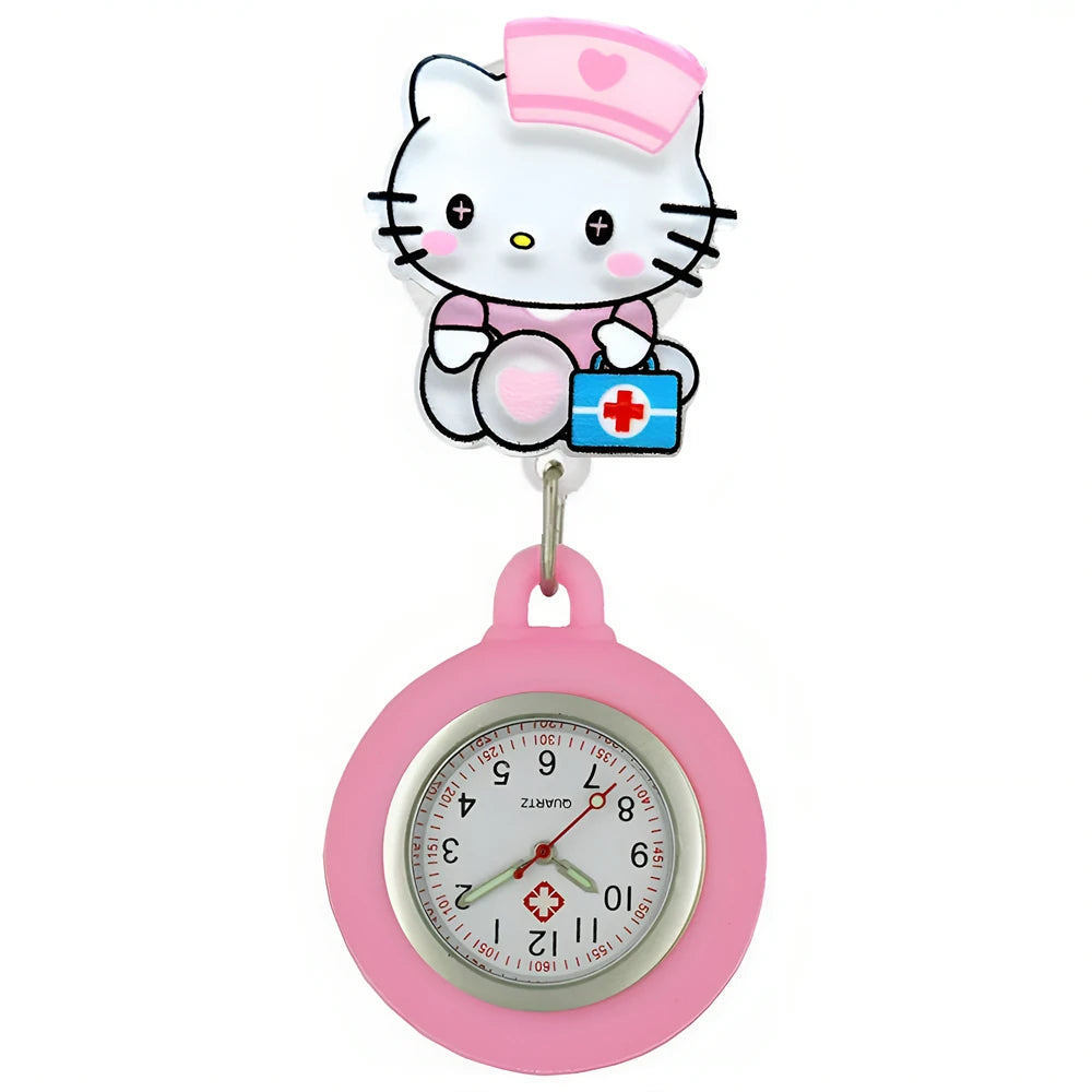 MINISO Nurse Doctor Hospital Medical Workers Lovely Cat Dog Health Care Hang Clip Badge Reel Pocket Watches Retractable Clock