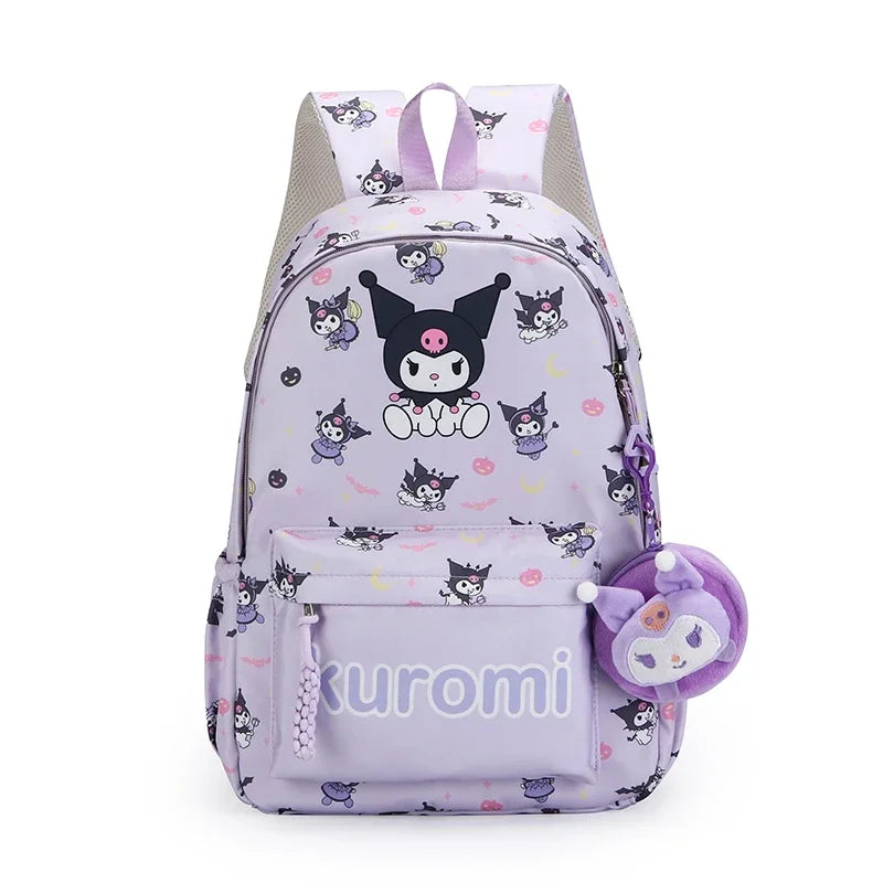 1PC Hello Kittys Anime Backpack, Kuromi Cinnamoroll School Bags With Wallet Charm, Student Girl Casual Travel Commute Knapsack