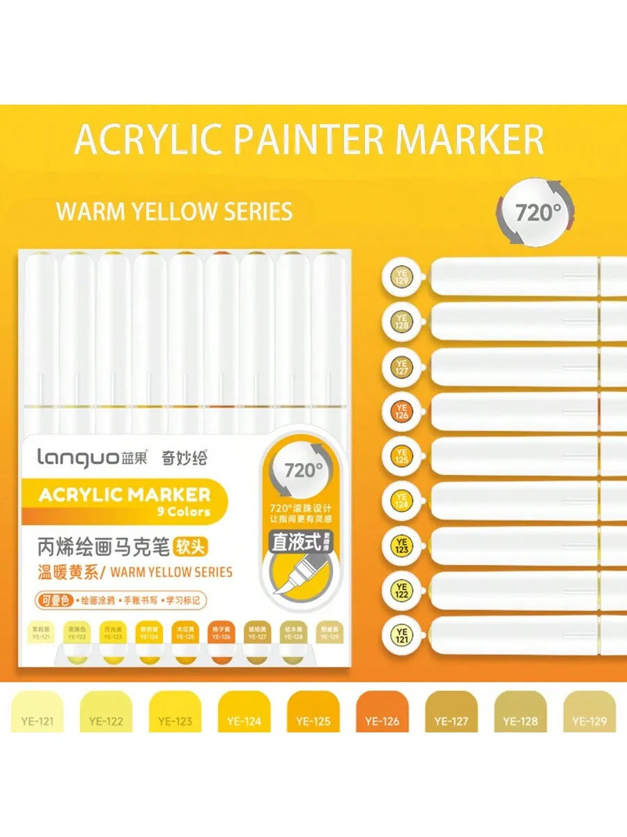 Languo 9pcs/box Soft Brush Acrylic Marker Pen Set£¬DIY Hand Drawn,Paint Art Markers pens,Student Graffiti Acrylic Paint Pens,M720