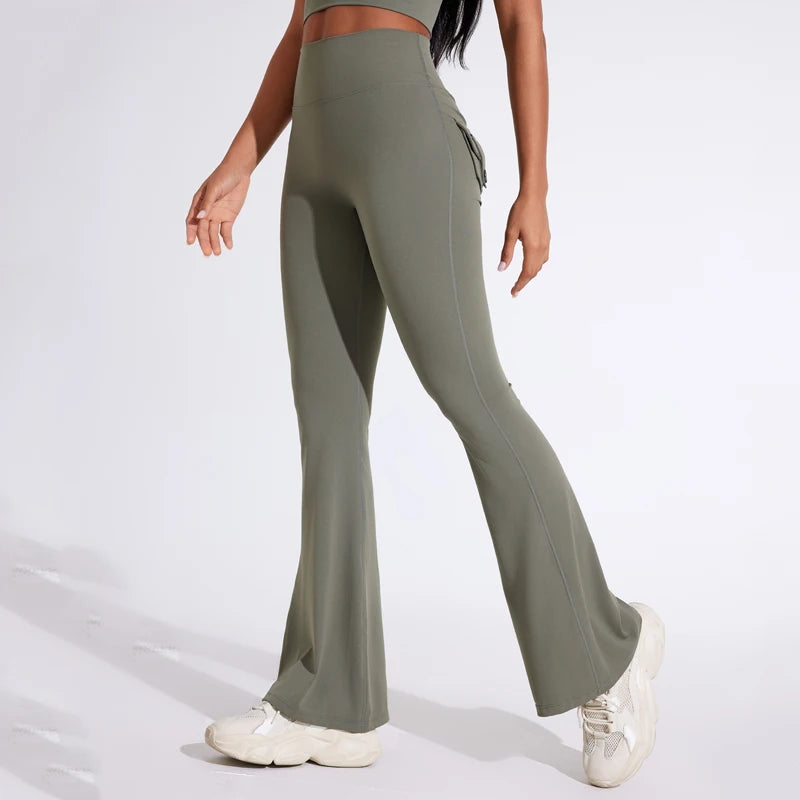 DIAS FIT JOY Women's pocket bell bottoms yoga high waisted hip lifting fitness pants quick drying running exercise fitness gym