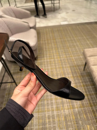 FEDONAS Sexy Women Genuine Leather Sandals Kitten High Heels Summer Party Wedding Shoes Woman Gold Black White Prom Pumps