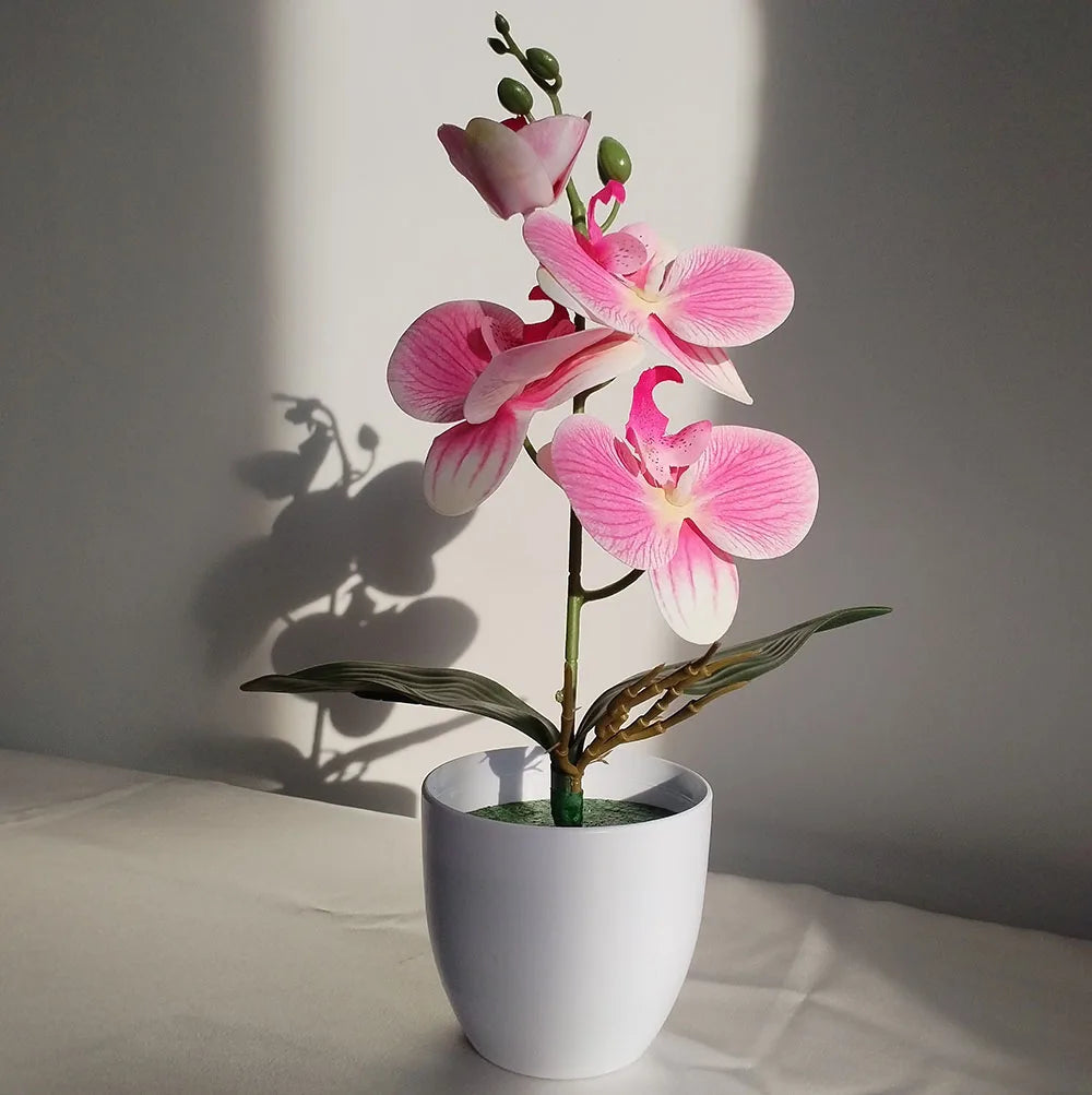 Bonsai Simulated Butterfly Orchid Artificial Potted Plant Desk Dining Table Home Office Vase Wedding Home Room Decoration Gift