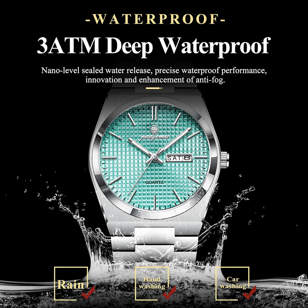 POEDAGAR Luxury Fashion Male Watch Stainless Steel Waterproof Luminous Men's Quartz Watches Casual Date Week Wristwatch For Men