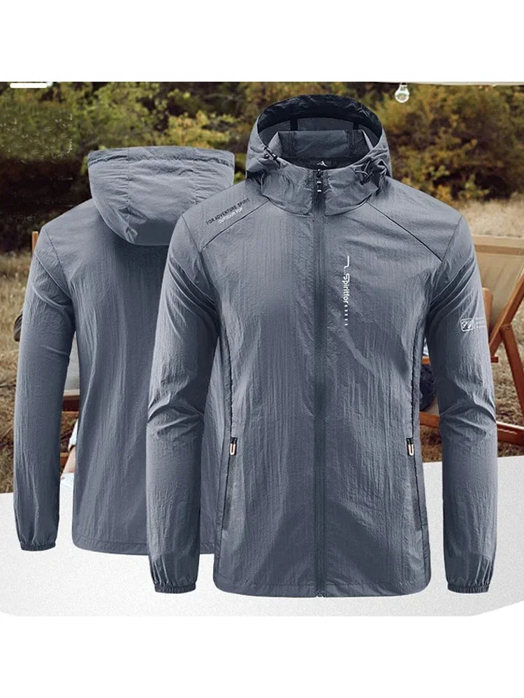 Men's UPF 50+ UV Protection Windbreaker Quick Dry Jacket Outdoor Sun-Protective Thin Hiking Fishing Cycling Hooded Sport Light