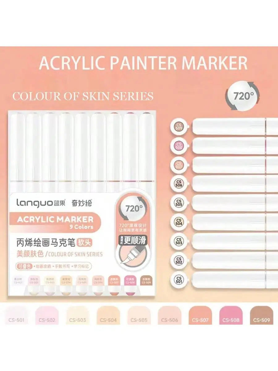 Languo 9pcs/box Soft Brush Acrylic Marker Pen Set£¬DIY Hand Drawn,Paint Art Markers pens,Student Graffiti Acrylic Paint Pens,M720