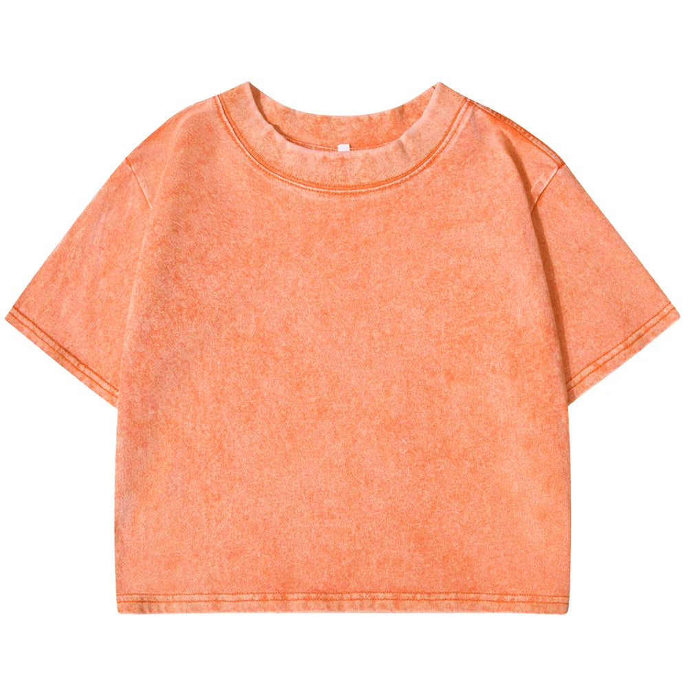 Solid Color Slim Washed T-Shirt Women Fashion Soft Cotton Tee ShirtS Casual Sport Short Sleeve Cool Retro Clothing Female