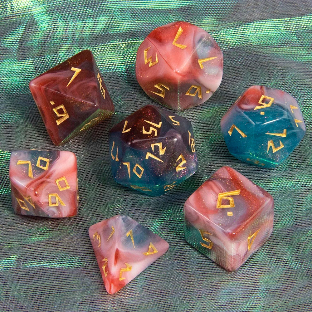 DND Polyhedral Dice Set - 7 Pieces Acrylic Mixed Colour Glitter Games Dice  for Souvenirst Entertainment RPG Board Game