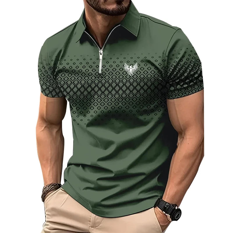 Men's Zip Polo Golf Shirt Sports & Outdoor Casual Quarter Zip Short Sleeve Fashion Streetwear Check Spring & Summer Zip Polo