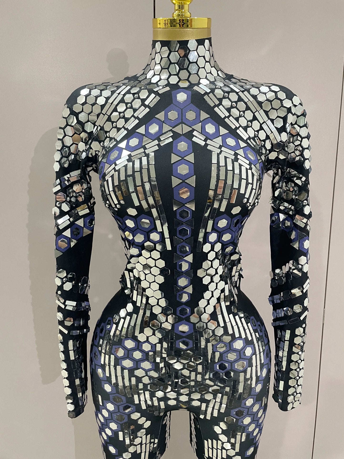 Sexy Shiny Silver Sequins Mirror Black Spandex Jumpsuit 2025 Women Prom Dancer Singer Costume Evening Birthday Show Stage Outfit