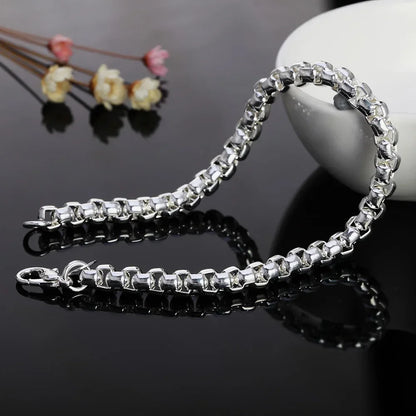 Wholesale 45-60cm 925 Sterling Silver 4mm Round Box Chain Necklace Bracelet set For Women Men Boy Wedding Engagement Charm
