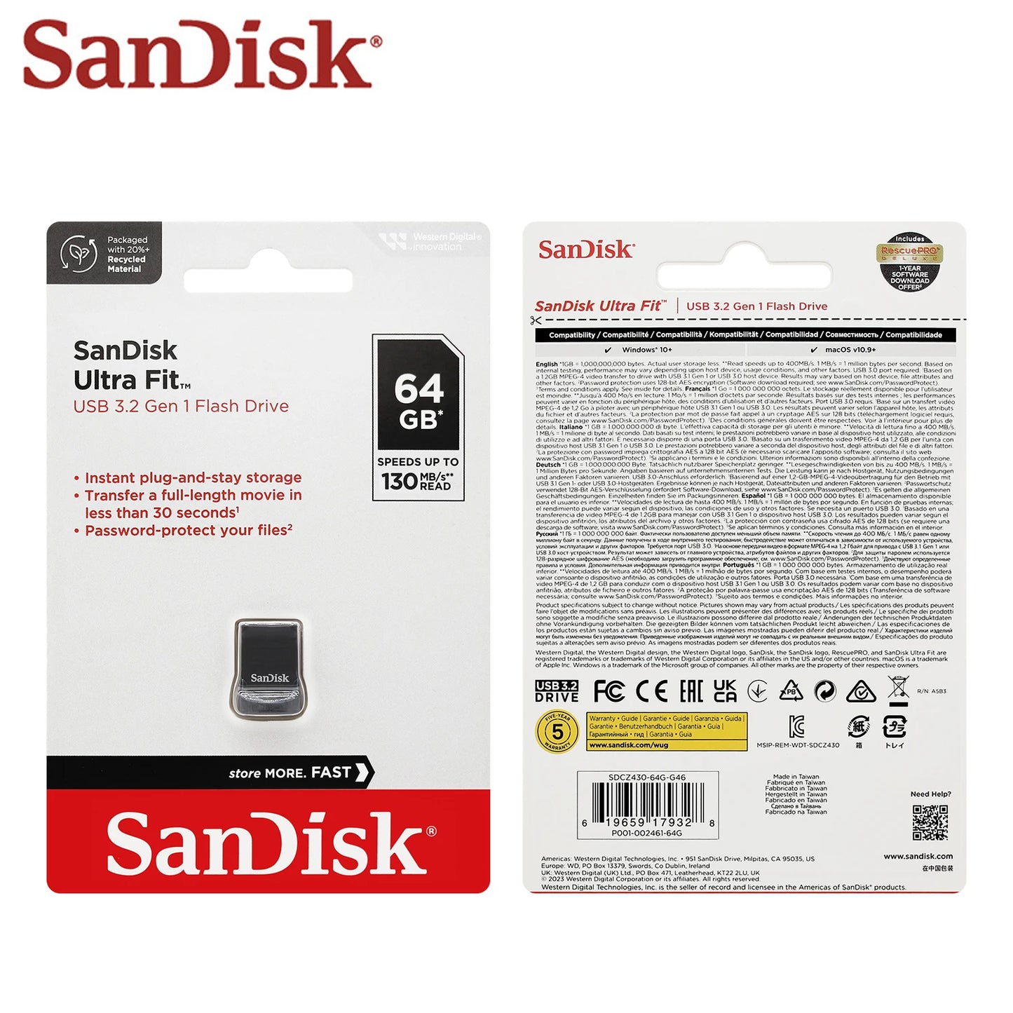 SanDisk Ultra Fit USB 3.2 Flash Drive Mini Pen Drive 16GB 32GB 64GB 128GB 256GB 512GB Storage Flash Memory Stick for Computer