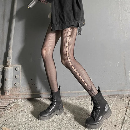 Gothic Fishnet Stockings Black Tights Women Sexy Nylon Sheer Pantyhose Lolita Hollow Out Floral Lace Pantyhose Cosplay Plus Size