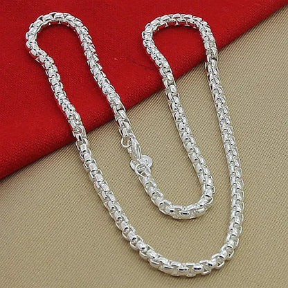 Wholesale 45-60cm 925 Sterling Silver 4mm Round Box Chain Necklace Bracelet set For Women Men Boy Wedding Engagement Charm