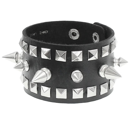 90s Fashion Punk Style Bracelet Personality PU Leather Three Rows Spikes Square Stud Bracelets Bangle 2024