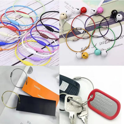 10pcs Colorful Stainless Steel Wire Keychain Cable Loop Screw Lock Rope Key Holder Keyring Key Chain Rings Outdoor Tools