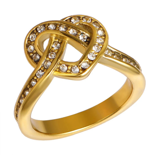Minimalist Stainless Steel Heart Love Hollow Ring for Women Inlaid Zircon Rings Gold Color Waterproof Romantic Fashion Jewelry