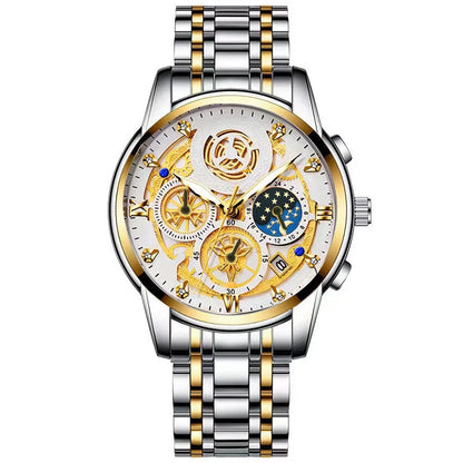 BINBOND B4010 Fashion Casual Quartz Men Watch Stainless Steel Strap Luxury Dial Luminous 30M Waterproof Business Men Wristwatch