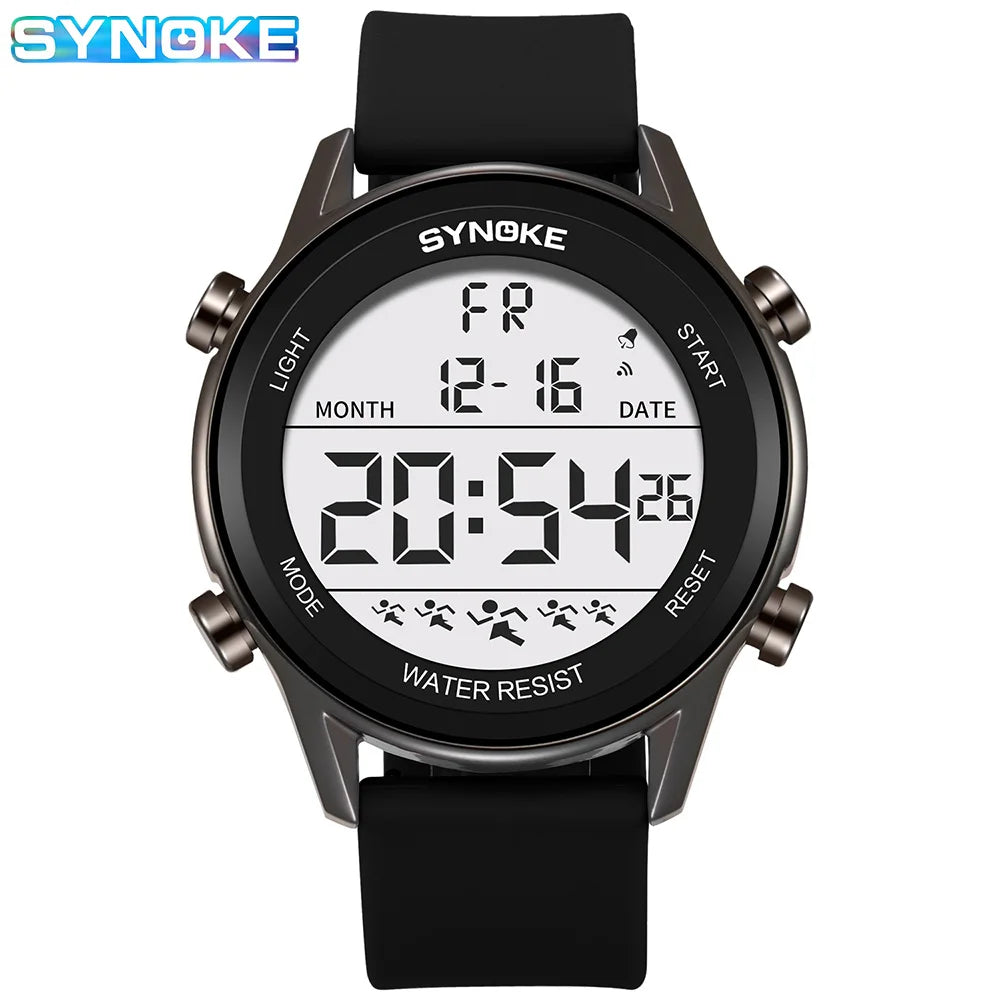 SYNOKE Men Outdoor Sports Multifunctional Waterproof Large Screen Display Luminous LED Digital For Men Fashion Silicon Watch