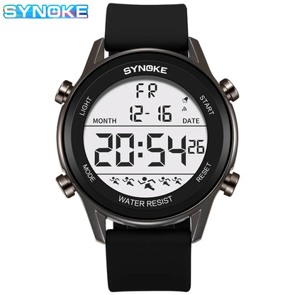 SYNOKE Men Outdoor Sports Multifunctional Waterproof Large Screen Display Luminous LED Digital For Men Fashion Silicon Watch