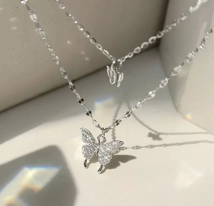 Y2K Crystal Butterfly Pendant Necklace Women Light Luxury Egirl Punk Heart Grunge Clavicle Chain Fashion Jewelry Party Gift 2023