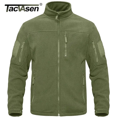 TACVASEN Full Zip Up Green Fleece Jacket Thermal Warm Work Coats Mens Zipper Pockets Jacket Hiking Training Outwear Windbreaker