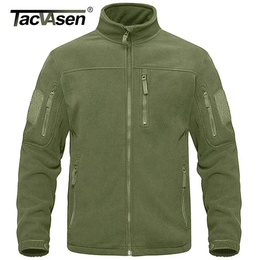TACVASEN Full Zip Up Green Fleece Jacket Thermal Warm Work Coats Mens Zipper Pockets Jacket Hiking Training Outwear Windbreaker