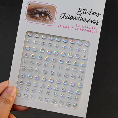 1Sheet 3D Rhinestone Face Tattoo Stickers Coloful Glitter Gems Sliders Festival/Makeup Waterproof With Diamond Tattoos Decals *&