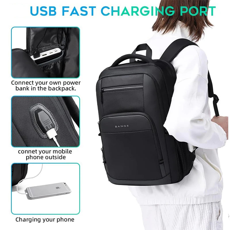 BANGE Sling Travel Laptop Backpack Fits 15.6 Inch Laptop for Men and Women Waterproof with Side Mesh Pocket USB Charging Port