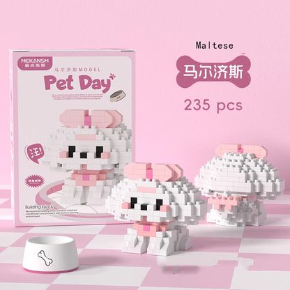 18 Styles Little Dog Cat Cute Pet Small Building Block Model Series Ornaments Children's Toys Miniature Bricks